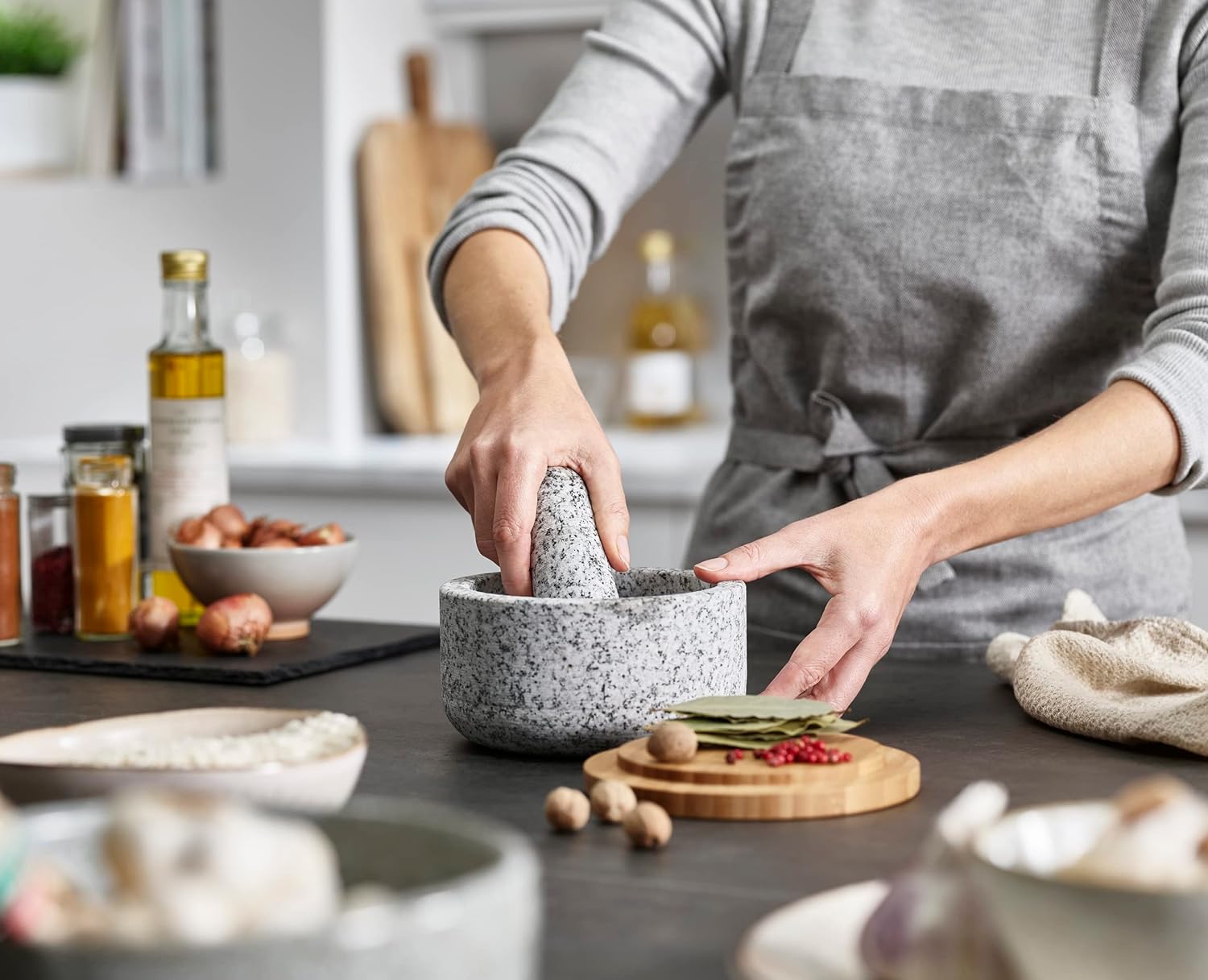 Bambu kaplı granit havan, taş  - Mortar Pestle Granite incelemesi ve fiyatı