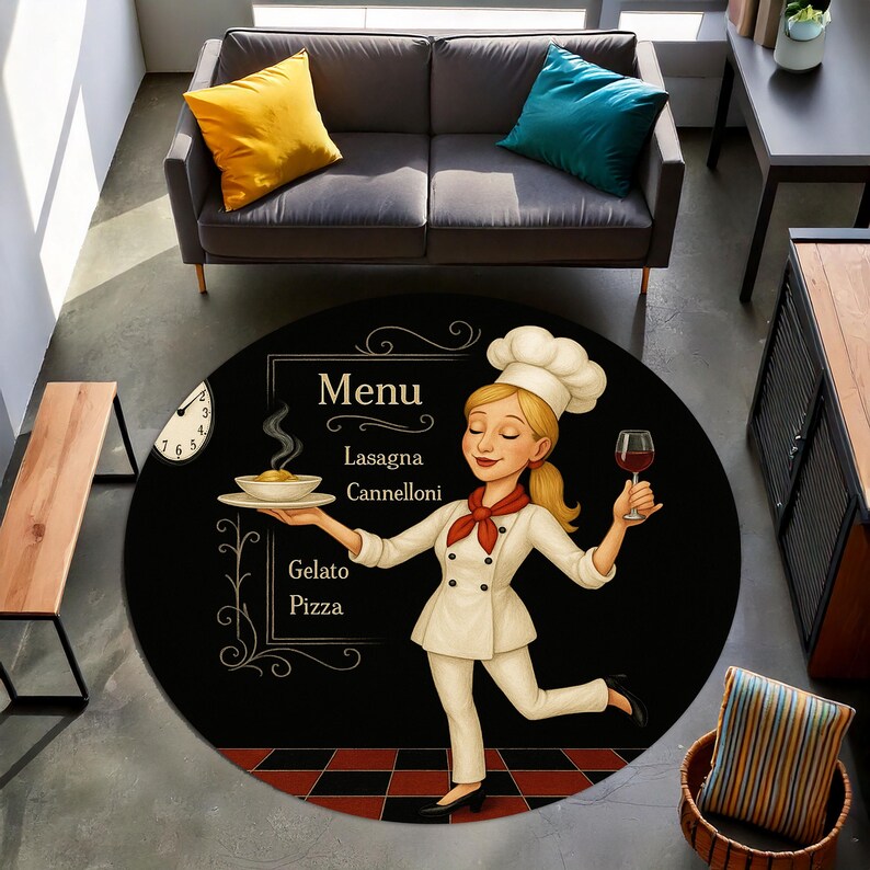 Sarı Aşçı Yuvarlak Mutfak Halı - Home Cooking Menu incelemesi ve fiyatı