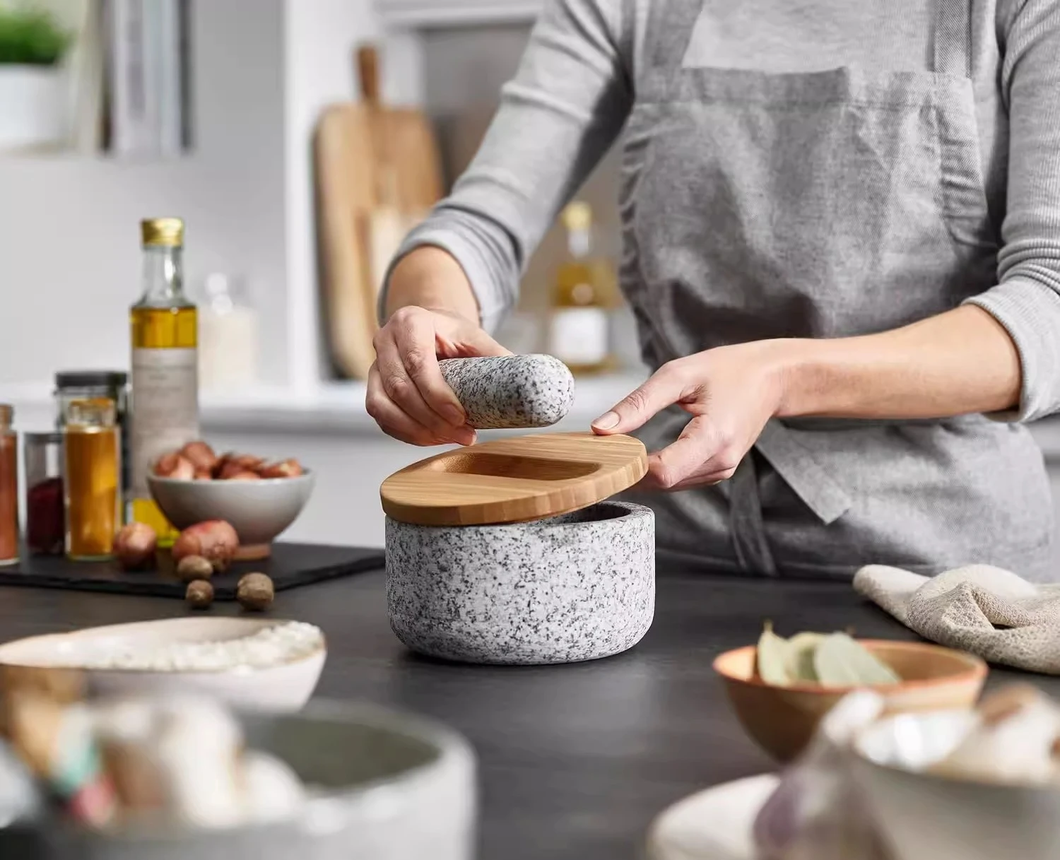 Bambu kaplı granit havan, taş  - Mortar Pestle Granite incelemesi ve fiyatı
